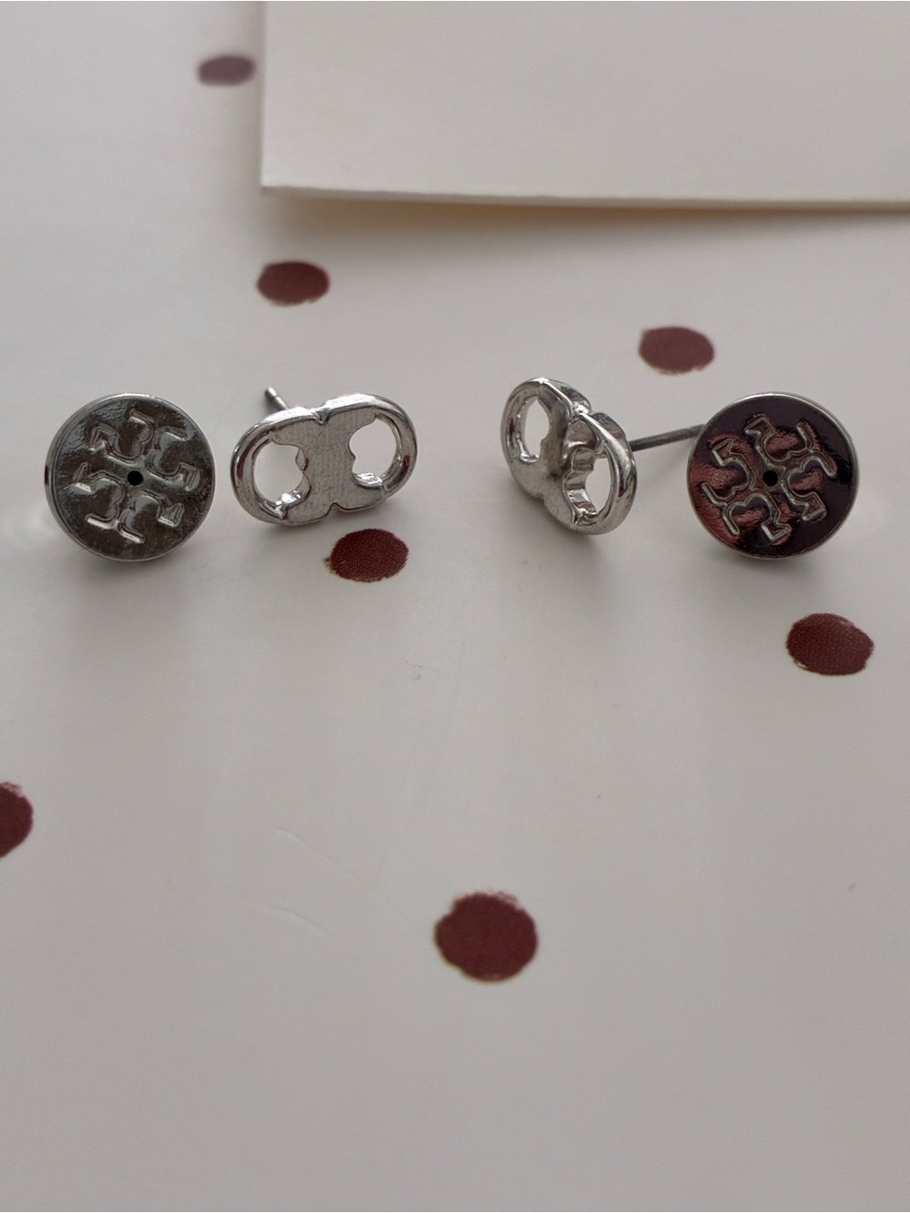 Tory Burch Silver Logo Stud Mini Earrings
